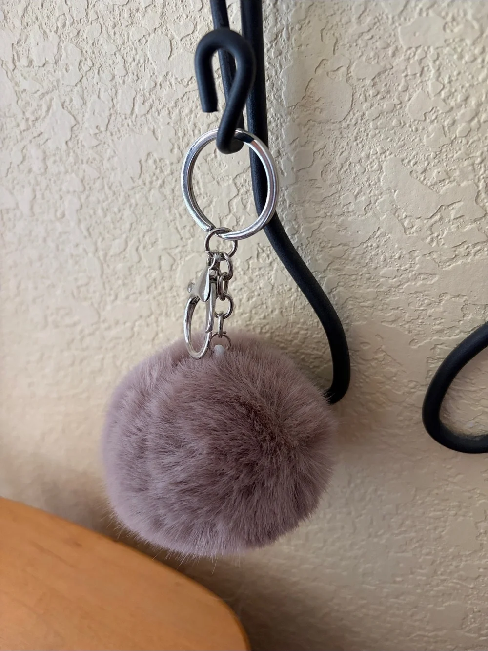 Plush Pom Pom Keychain - Taupe Faux Fur